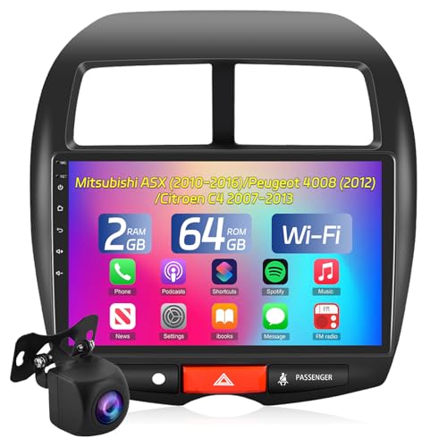 NHOPEEW Autoradio 2+64G per Mitsubishi ASX 2010-2016/Peugeot 4008 2012/Citroen C4 2007-2013 - Carplay Senza fili e Android Auto - Stereo Android 13 da 10,1...