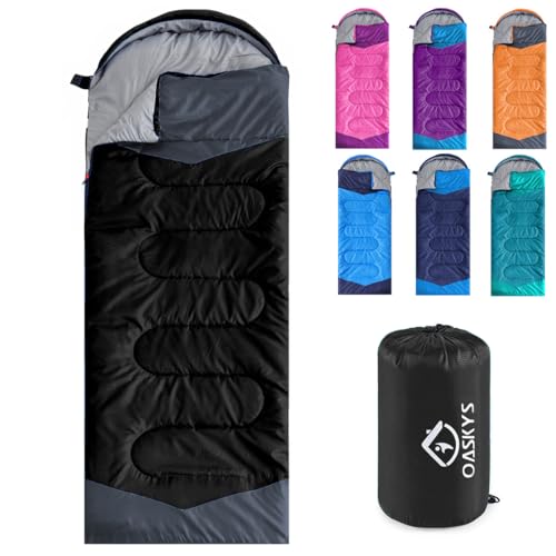 oaskys Camping Sleeping Bag – 3 Season Warm & Cool Weather – Summer Spring Fall Lightweight Waterproof for Adults Kids – Camping Gear Equipment, Traveling, and Outdoors