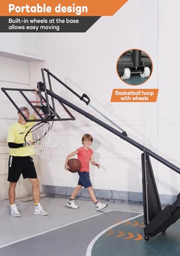 Aimking Portable Basketball Hoop Outdoor System with 44 Inch Shatterproof Backboard, 4.8FT-10FT Height Adjustable Basketball Goal System for Youth/Teens/Adults Indoor Outdoor