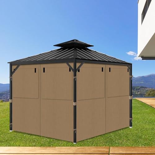 Gazebo Privacy Curtains 10' x 10' with Mosquito Windows, 4-Panels Side Wall with Zipper Universal Replacement for Patio, Outdoor Canopy, Garden and Backyard, Khaki (Curtain Only) by aonear - Image 7