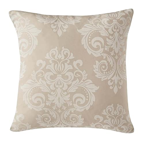 Roseley Cotton Rich Jacquard Cushion Covers 45 x 45cm Floral Prints Zipped Machine Washable Strong & Smooth [Natural 225], 45 x 45 Centimeters