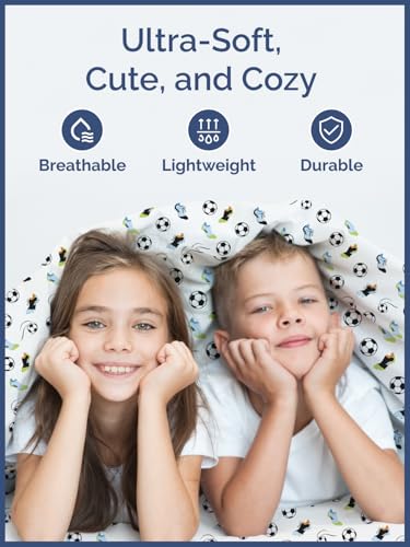 Image of Kids Queen Size Soccer Bed Sheets - 4 Piece Kids Soccer Sheet Set | Soccer Themed Bedding, Ultra-Soft, Cute & Cozy, Breathable & Machine Washable, Kids Bed Set for Boys, Girls, Teens & Toddlers
