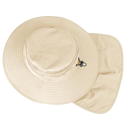Image of Sun Hats for Men Women Fishing Hat UPF 50+ Breathable Wide Brim Bucket Hats Summer UV Protection Safari Hat with Neck Flap