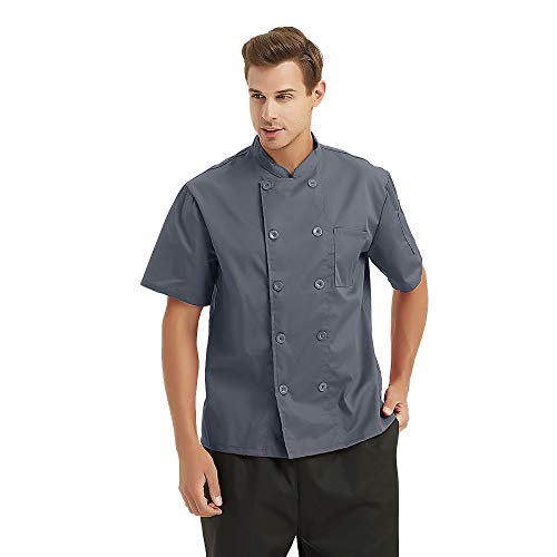 Toptie Unisex Short Sleeve Chef Coat Jacket, Dark Gray #TOP2