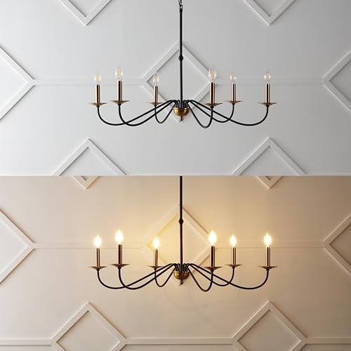 JONATHAN Y 34.75" Brass Gold/Black 6-Light Bohemian Farmhouse Iron Chandelier, Rustic Candle-Style LED Hanging Light for Dining Room Kitchen Island Entryway Foyer (JYL7559C) by JONATHAN Y - Image 6