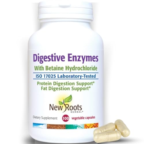 NEW ROOTS HERBAL Digestive Enzymes with Betaine HCl & Ox Bile | Multi-Enzyme Supplement for