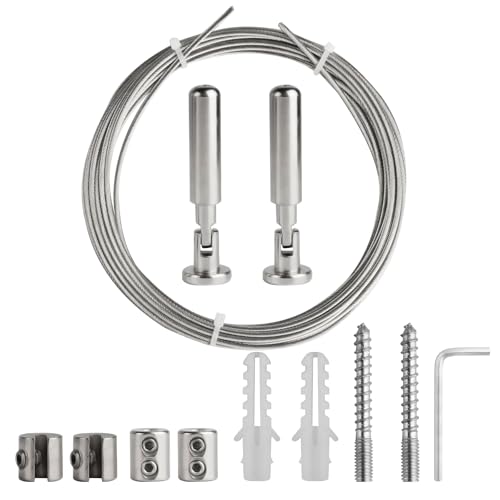 Juego de 10 m de soporte de pared de acero inoxidable, alambre tensor, cuerda tensora, sistema de tensión de cortina, sistema de tensión para tendedero, cortinas de ducha, alambre fotográfico, balcón