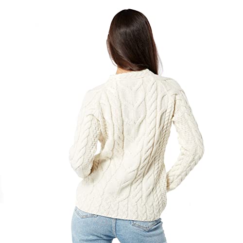Image of Aran Woollen Mills - Carraig Donn Ladies Irish Multi Cabled Raglan Super Soft Merino Wool Sweater