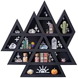 PRESSINART Crystal Display Wall Mount 11.8 x 11.8 Inch Rustic Floating Wall Decor, Wooden Mountain Shelves Oils Trinkets Gemstone Triangle Storage Organizer for Meditation Spiritual Gift Home Decor