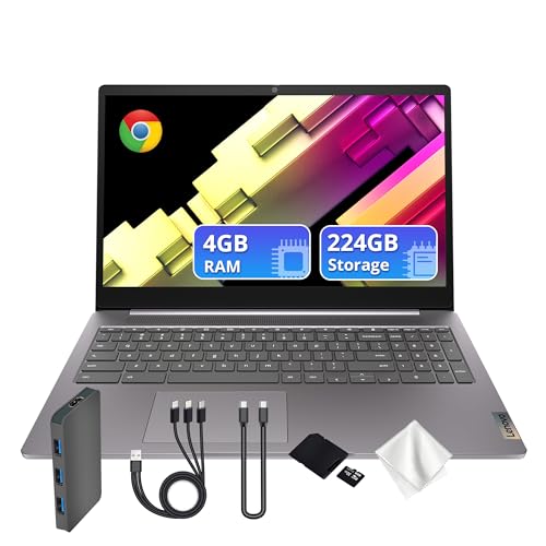 Image of Lenovo IdeaPad 3 15.6 inch FHD Anti-Glare Chromebook, Intel Celeron N4500, 4GB LPDDR4 RAM, 224GB Storage (64GB eMMC & 160GB Docking Station), Intel UHD Graphics, HD Camera, HD Audio, Chrome OS, Grey