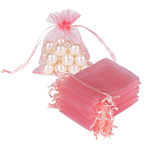 HRX Package Blush Pink Organza Bags 3x4 inch 100pcs, Mesh Gift Bags Jewelry Pouches Drawstring Empty Sachet for Shower Party Favor Present Giveaways