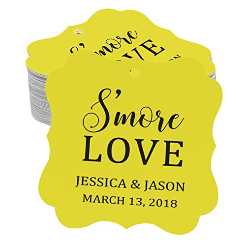 Darling Souvenir S'More Love del personalizado del favor Bonbonniere etiquetas colgantes-amarillo-100 Etiquetas