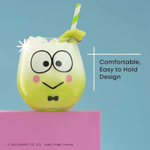 Image of JoyJolt Sanrio Hello Kitty & Friends Hello Sippy Drinking Glasses, 15 oz Stemless Glass Cups Set of 4 ft Hello Kitty Keroppi My Melody Pompompurin, Cute Glasses for Water, Juice, Kawaii Tumbler