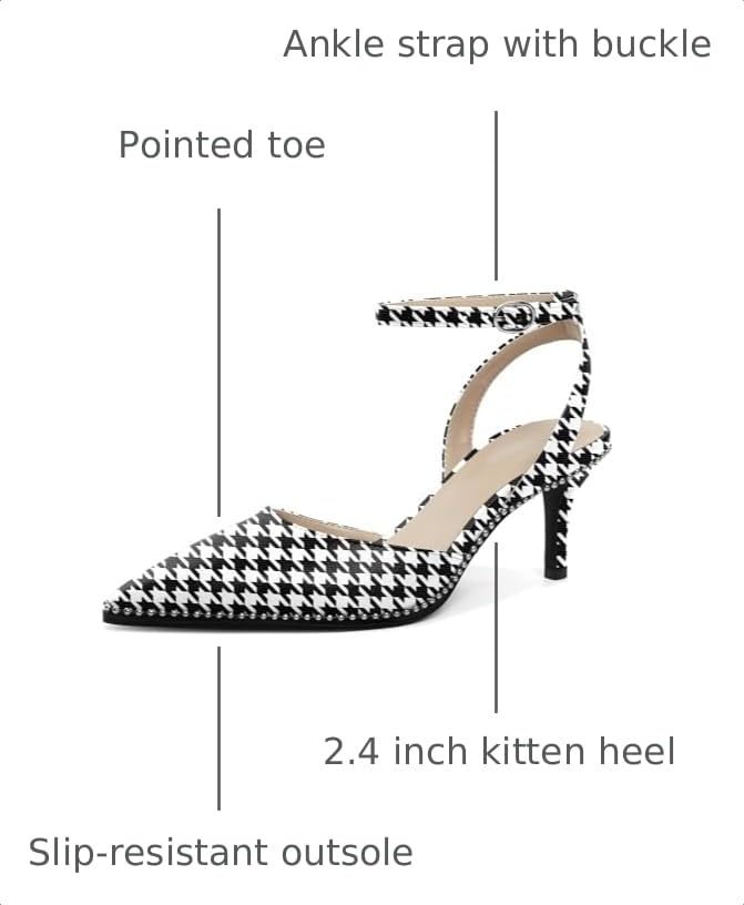 Image of SAMMITOP Kitten Heels for Women Low Heel Closed Toe Ankle Strap Pumps Wedding Party Beaded Dress Shoes 2.4 Inch