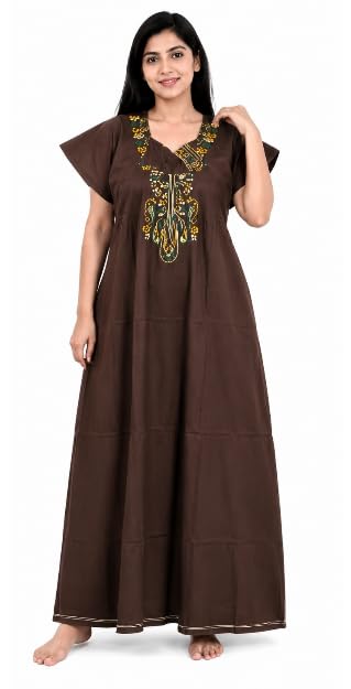 Women's Brown Embroidered Nighty - XL-picture-20