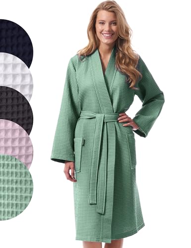 Morgenstern Bademantel Damen Leicht 100% Baumwolle Waffelstoff Waffelpique...
