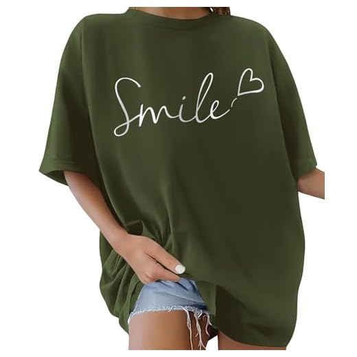 heekpek Tee Shirt Femme Oversize T Shirt Chemise à Manches Courtes Coton à Col Rond T-Shirt Grande Taille Haut Ete, Vert Militaire, M