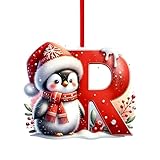 Colgante colgante de árbol de Navidad de 26 letras, adornos de letras de Navidad de la A a la Z, letras decorativas para colgar, para árbol de Navidad, manualidades, adornos de Navidad (R)