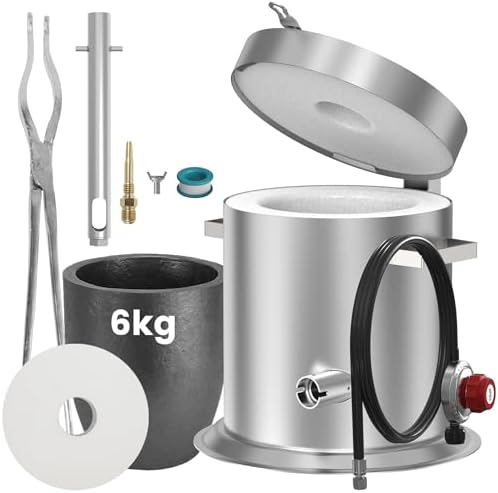 Nelyrho 6KG Propane Melting Furnace Kit With Two Crucible Tongs, Full Stainless Steel Foundry Klin Oxygen Torch Smelting Gold Silver Copper Aluminum Metal Recycle 2700