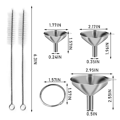 IoF 3-Pack Mini Stainless Steel Funnel with Handles, Metal Small Funnels for Filling Small Bottles Tiny Kichen Funnel, Food Oil Blask Liquor Powerder Protein Dispenser
