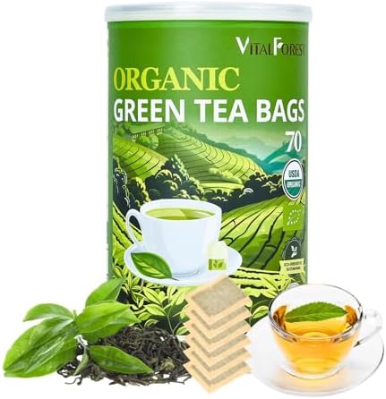 Amazon.com : Organic Green Tea Bags| 70 Count VitalForest Unbleached ECO-Conscious Chinese Green Tea Packets| Te Verde Organico Natural Premium Real China Herbal Tea