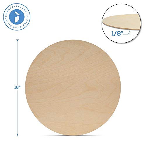 Wood Circles 18 inch, 1/8 Inch Thick, Birch Plywood Discs, Pack of 1 Unfinished Wood Circles for Crafts, Wood Rounds by Woodpeckers