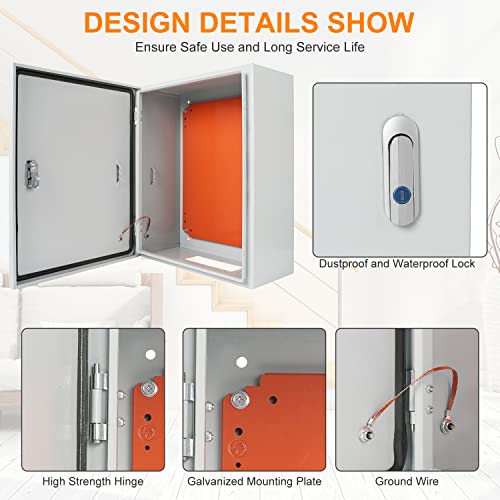 Cold Rolled Steel Electrical Box 23.6'' X 20'' X 8'' Indoor/Outdoor Thick Electrical Enclosure Box With Mounting Plate Ip66 Weatherproof Anti-Rust And Anti-Corrosion (23.6'' X 20'' X 8'') #TOP4