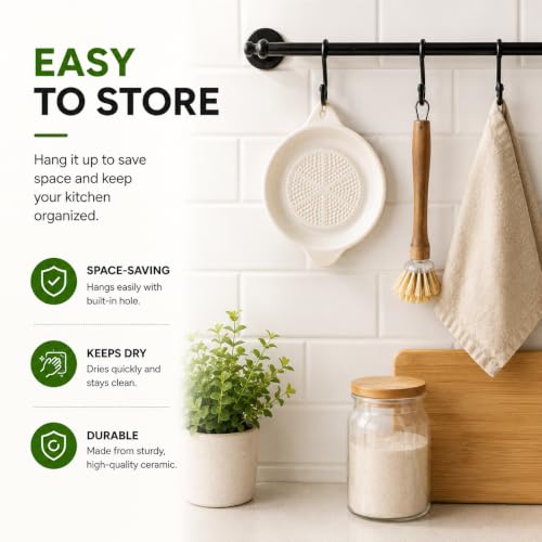 Image of Homeze Ceramic Garlic Grater Plate with Brush | Ginger Grinder, Garlic Crusher & Manual Kitchen Grater Dish | Non-Slip Ceramic Grating Plate for Garlic, Turmeric, Lemon, Fruits & Vegetables