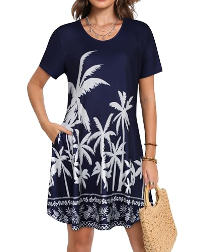 Image of JOLIGAL Summer Dresses for Women Casual Short Sleeve Sundress Scoop Neck Beach T Shirt Dress with Pockets 2026