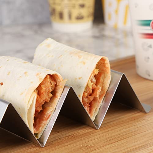 Bekith 6 Stück Taco-Halter aus Edelstahl, Taco Ständer mit Griffen, Breite Taco Ständer aus Edelstahl, Tortilla Halter für Tacos Sandwiches Würste behalter