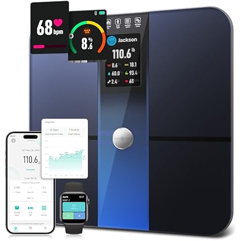 Runstar Smart Scale for Body Weight and Fat Percentage FSA HSA Eligible, 3.5" TFT Color Display High Precision Digital Bathroom Scale BMI Heart Rate 22 Body Composition Analyzer Sync with Fitness App Cover