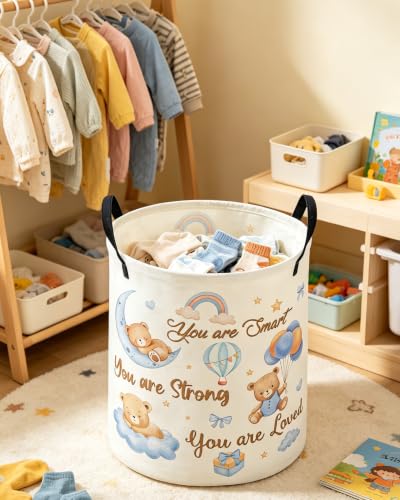 Image of ESSME Kids Laundry Basket,Bear Hamper Collapsible Canvas Waterproof Storage Bin for Boys, Cute Hamper,Gift Baskets(Bear)