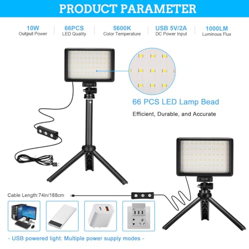 Ci-Fotto LED Video Licht 2-Pack die Fotografie, Dimmbare 5600K USB LED-Videoleuchte Ministativ und Farbfiltern für Fotostudios, Farbfiltern für Kleinwinkelaufnahmen, Videoaufzeichnung, Game-Streaming