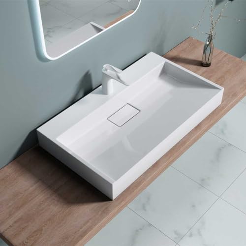 Durovin Bathrooms Luxurious Cast Stone Resin Bathroom Basin - Wall Hung Or Countertop Basin Sink One Tap Hole - Concealed Waste - 800 x 460mm (WXD)