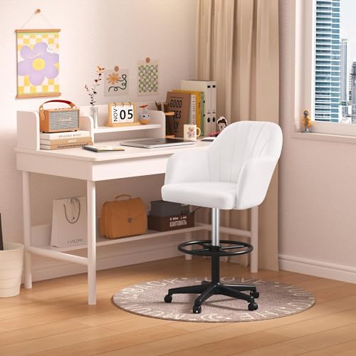 Vecelo KHD-OC15-WHT-A Drafting Chair With Height-Adjustable Lumbar Support And Footrest thumb #6