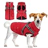 Dog Winter Coat with Harness Jacket Waterproof with Zipper and Fleece Warm Dog Coat with Reflective for Small Medium DogsRed