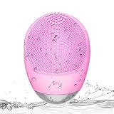 Facial Cleansing Brush, 3-in-1 Electric Soft Silicone Waterproof Face Scrubber, USB Rechargeable IPX7 Waterproof Sonic Vibrating Face Brush for Deep Cleansing, Gentle Exfoliating and Massaging