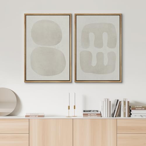 SIGNWIN Framed Canvas Print Wall Art Set Dark Black Color Field Landscape Abstract Shapes Cozy Neutral Modern Art Minimalism Decorative Nordic for Living Room, Bedroom, Office - 24"x36"x2 Natural — view 2