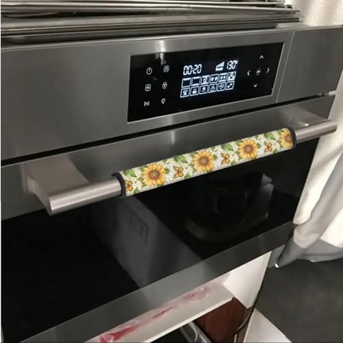 Image of Fridge Microwave Door Handle Covers Set of 6 Electric Appliance Door Handles Protective Refrigerator Microwave Door Cloth Protector Kitchen Decor, Retro Butterfly Sunflower