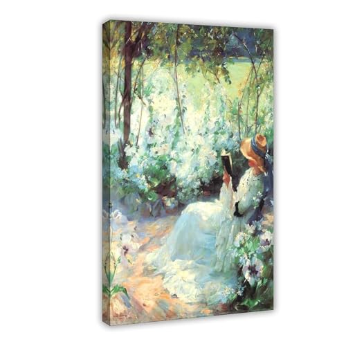 Toile avec livre de lecture de femme Frank Bramley pour bureau élégant