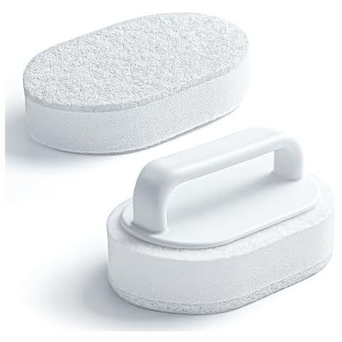 Lumkew Handle Bath Tub Scrubber, Non Scratch Bathroom Scouring Pad, Bathtub Scrubber Soap Scum Remover for Shower Tile Grout Sink Pool Step & Corner, Heavy Duty Cleaning Sponge Scrub, 2 PCS Cover