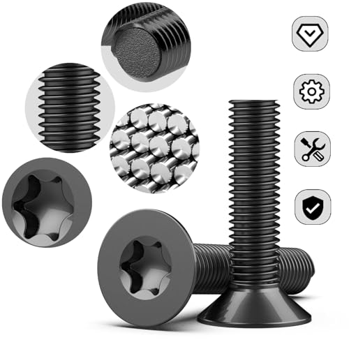TXXATX 30 Stück Senkkopfschrauben M4 Edelstahl A2 V2A Senkkopf Torx Schrauben M4 x 12 mm Maschinenschrauben Schwarz Schraube Möbelschrauben Edelstahlschrauben Flachkopfschrauben mit T20 Torx Bit
