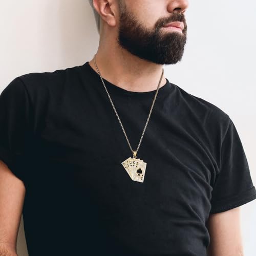 AsAlways 18K Gold Plated Playing Card Necklace for Men Stainless Steel Ace of Spade Royal Flush Necklaces Casino Bar Jewelry Gift3