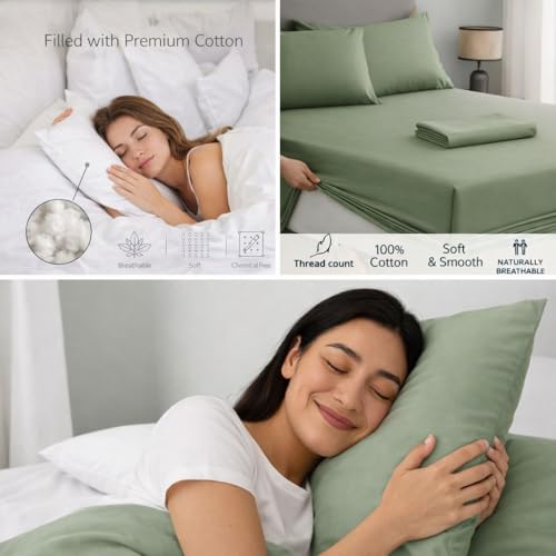Image of 600 TC 100% Egyptian Cotton Fitted Sheet for Single Bed Size Fitted Bed Sheet with Pillow Cover for Bedroom, Soft Hotel Quality Size - 36 x78+12 Sage Pillow Cover Size -18 x 28 Inch