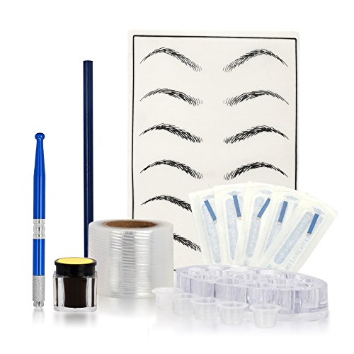 SUPPION Tattoo Suit,Microblading Practice Skin HandMade Pen Makeup Eyebrow Tattoo Needle Pigment Kit (Blue)