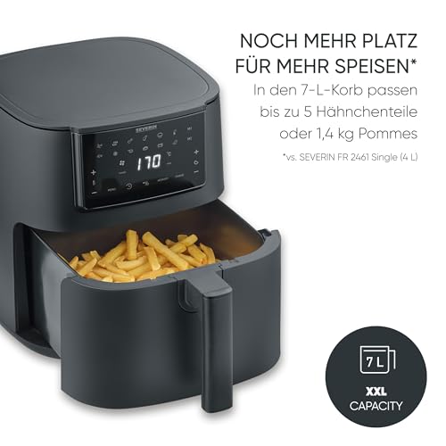 Severin Heißluftfritteuse Single XXL, 7L, 11 Automatik-Programme, Touch-Display, vielseitige Zubereitung, Memory-Funktion, Warmhaltefunktion, Antihaftbeschichtung, 1700W, schwarz, FryLight, FR 2462 3
