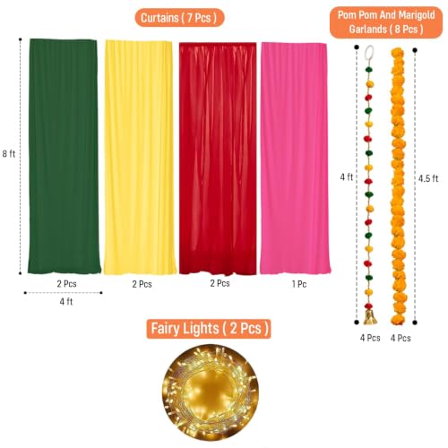 Image of Party Propz Multicolor Backdrop for Ganpati Decoration Setup for Home -17pcs, Backdrop Cloth for Decoration Pooja, Varalakshmi Backdrop, Backdrop for Janmashtami Decorations, Hanging Decorations Items