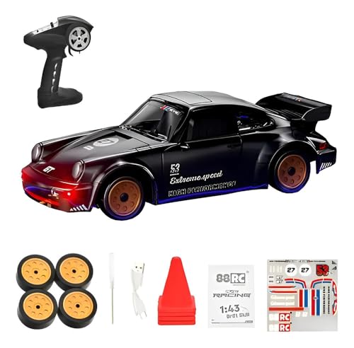 Image of Bestie toys Mini RC Drift Car with Gyro, 1 /43 Scale Remote Control Car High Speed Racing Micro Small with Full Proportional RTR 2.4GHz Remote 2 Tire Sets 8 Cones (Porche 911 Black Special Edition)