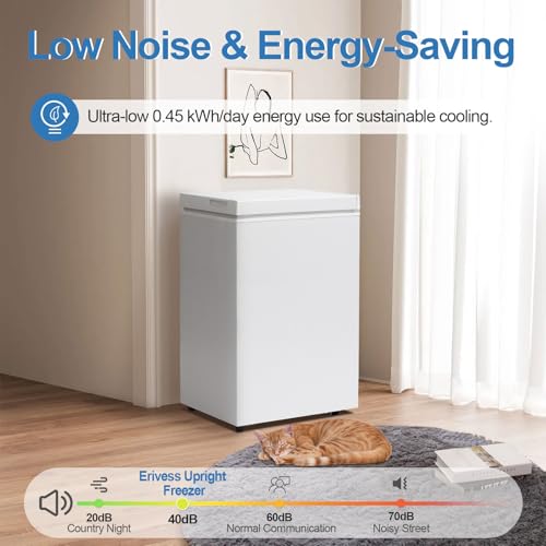 Image of Erivess 3.5 Cu.Ft Chest Freezer - Compact Deep Freezer with Removable Basket, Energy Efficient & Quiet Top Door Design, Mini Freezer Adjustable 7 Thermostat for Home, Apartment, Garage, Dorm (White)