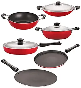 Nirlon Non-Stick Aluminium Cookware Set, 6-Pieces, Red/Black (FT12CTFP12DKDMKD12AC_2)